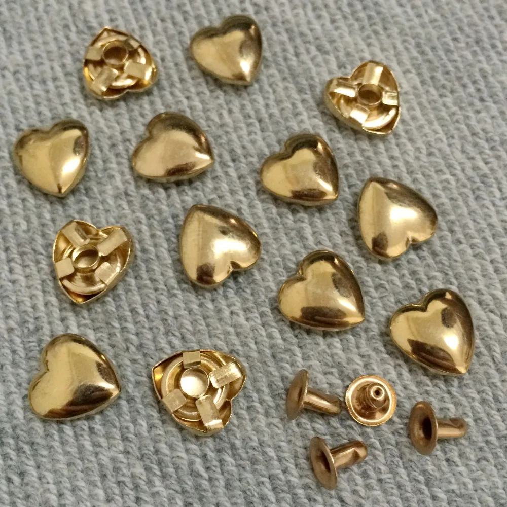100PCS 10MM Gold Heart Studs Punk Spike Studs Spots