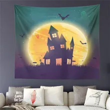 Хэллоуин ужасный ночной пейзаж гобелен мультфильм Луна Церковь Печать настенный мягкий тонкий одеяло открытый ковер Декор для спальни