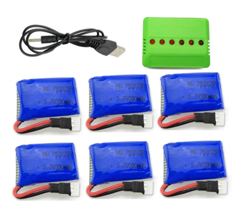 6pcs 3.7V 200mah Li-po battery+6 in 1 charger box for Syma X4 X11 X13 RC quadcopter | Электроника