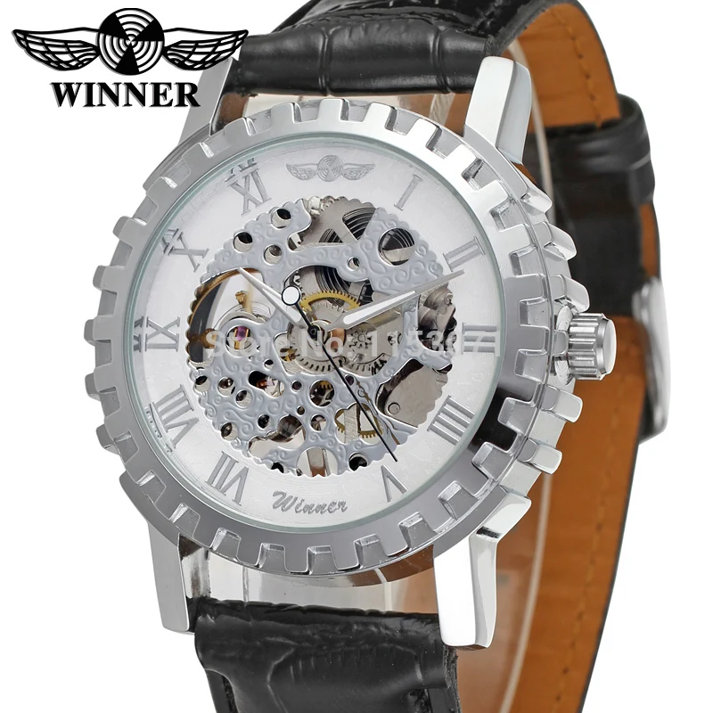 

WRG8036M3S2 Winner Automatic skeleton men with gift box watch black leather strap factory company free shipping relojes