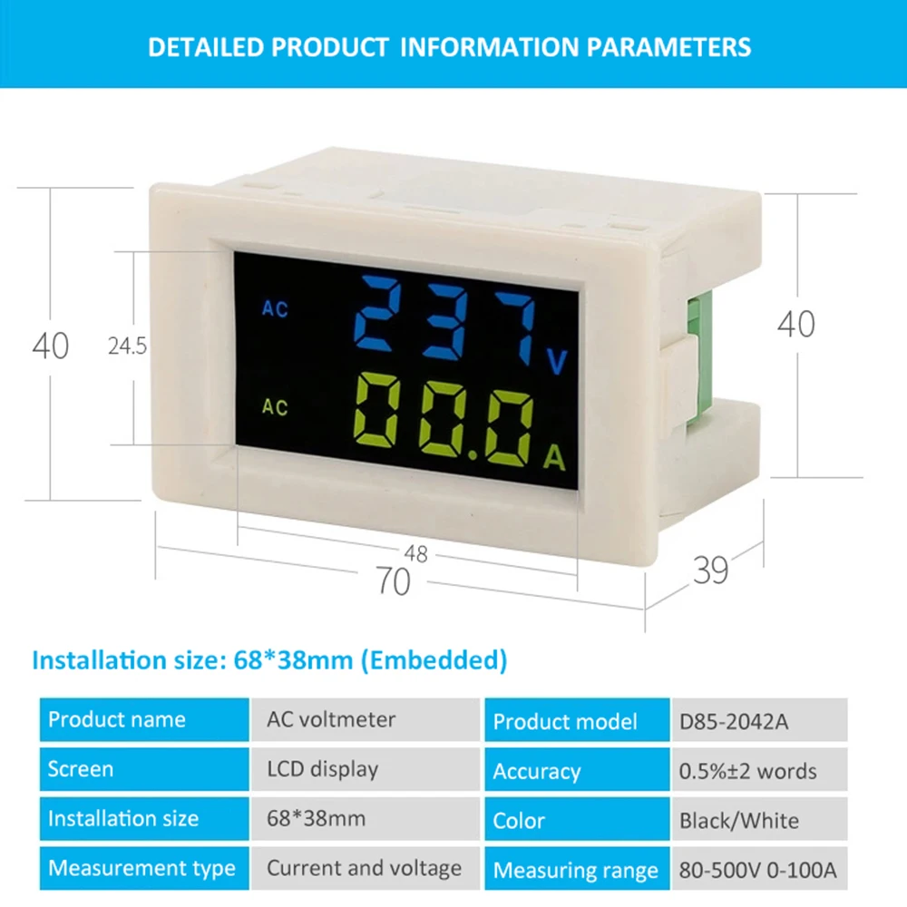KKMOON AC80-500V Двойной цифровой вольтметр дисплей ЖК-Амперметр измеритель напряжения ток тестер вольт метр черный/белый