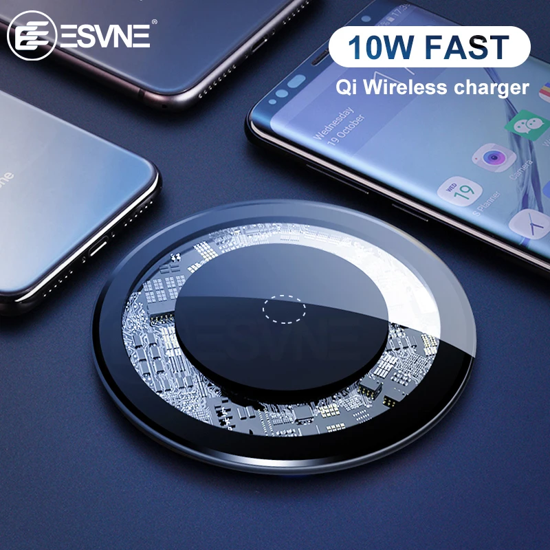 

ESVNE 10W Fast Qi Wireless Charger for iPhone X Xs MAX XR 8 plus USB wirless charger for Samsung Xiaomi Huawei Visible Charging