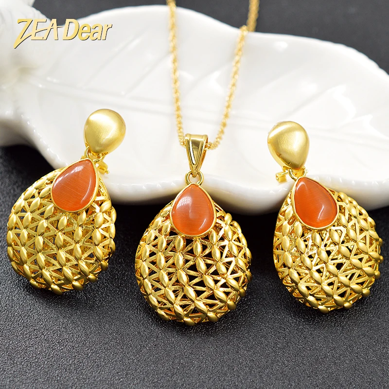 

ZEADear Jewelry Ethnic Jewelry Sets For Women Earrings Necklace Pendant Water Drop Cubic Zirconia Jewelry Sets For Party Wedding