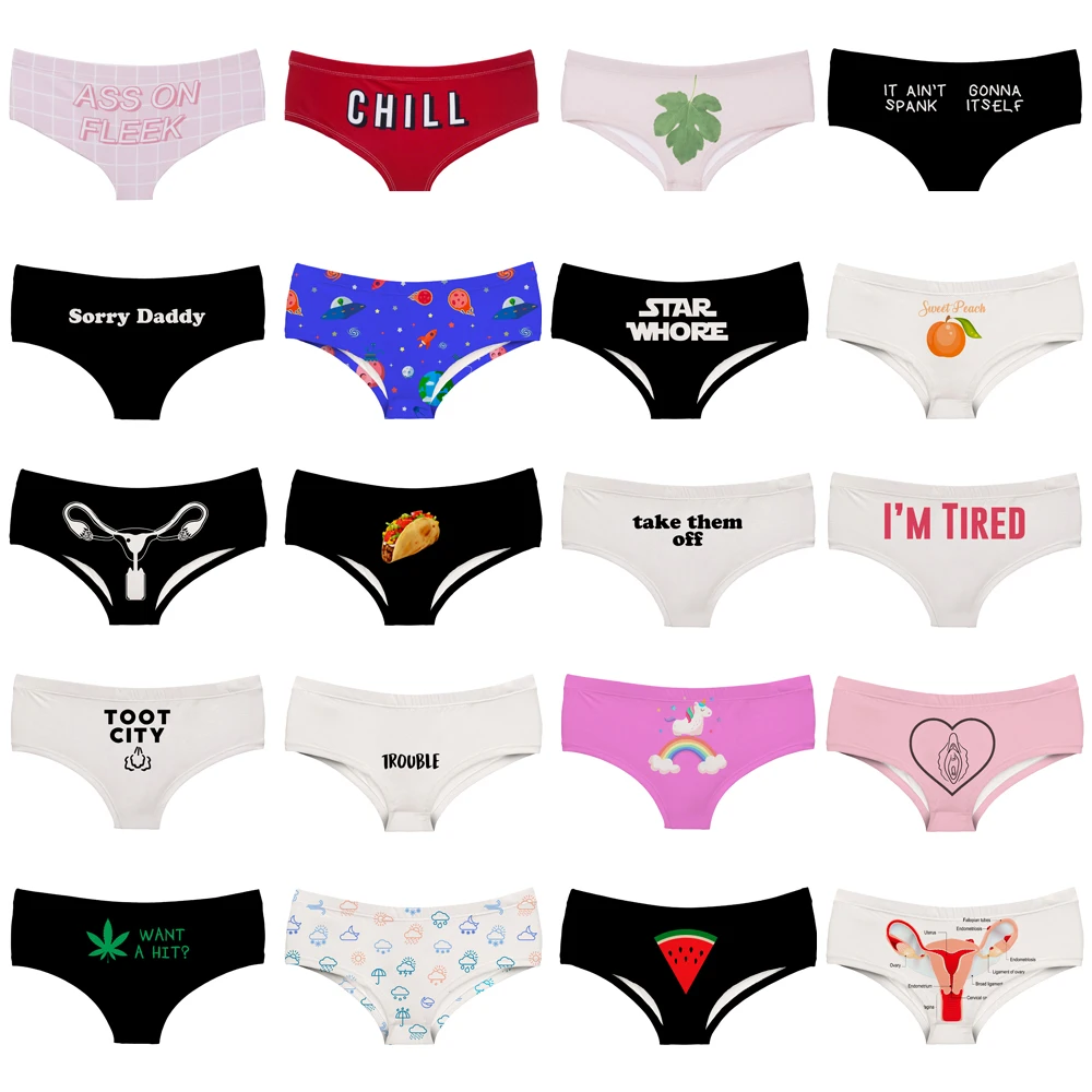 

LEIMOLIS Cartoon Letter Leaf funny print sexy hot panties female kawaii Lovely underwear push up briefs women lingerie thongs