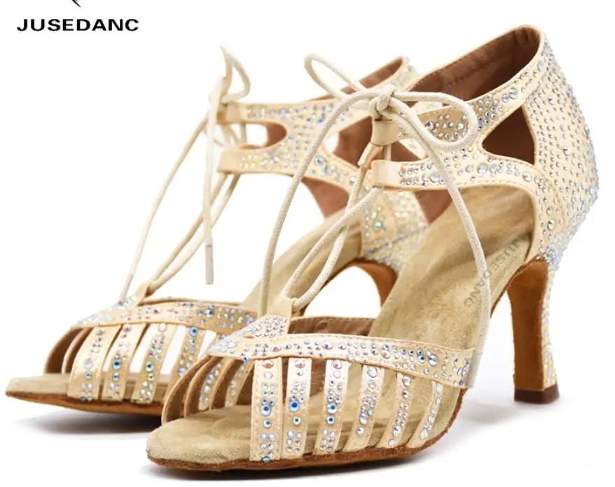 Танцевальная обувь для девочек; бальные туфли для латинских танцев; женская обувь для сальсы; обувь для танго; удобная женская обувь; JuseDanc - Цвет: skin heel 9cm
