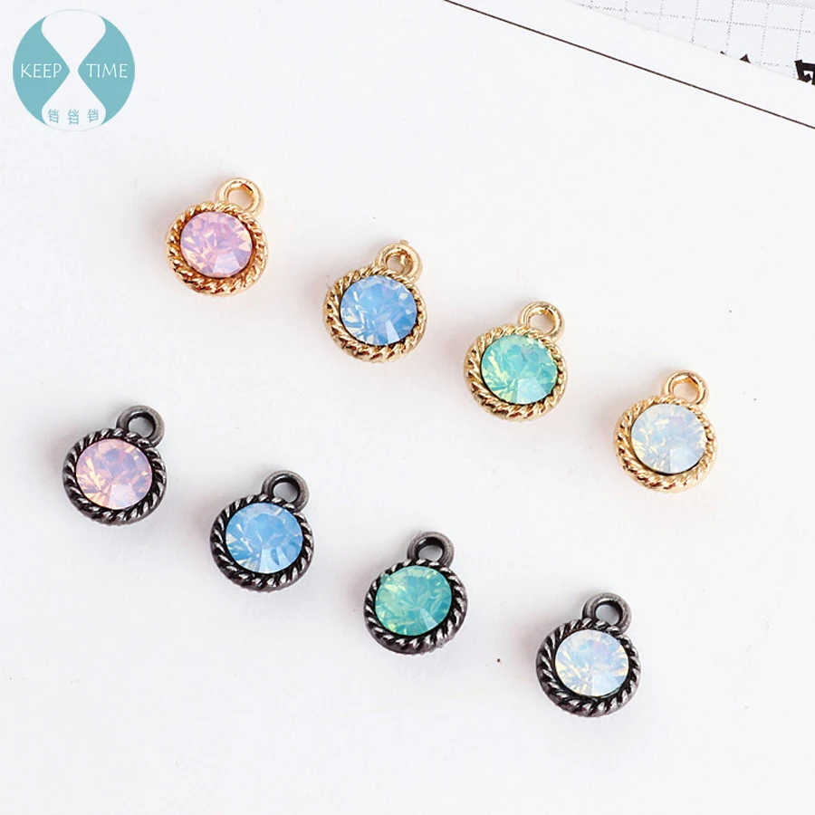 

Diy jewelry bracelet pendant necklace parts alloy Single drill ShanZuan powder blue green diamond pendant