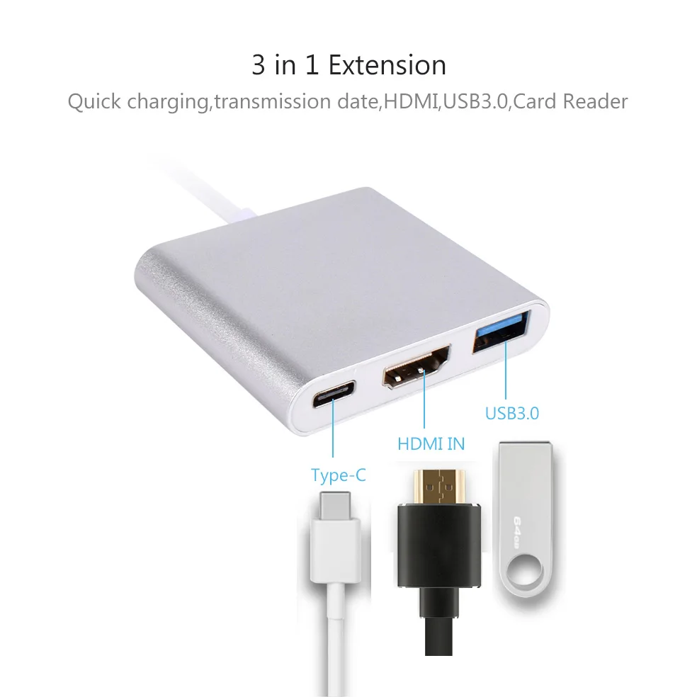 Для MacBook Pro Google Chromebook Pixel huawei Mate10 ThundeaL 3 в 1 концентратор type C USB к HDMI 0 адаптер