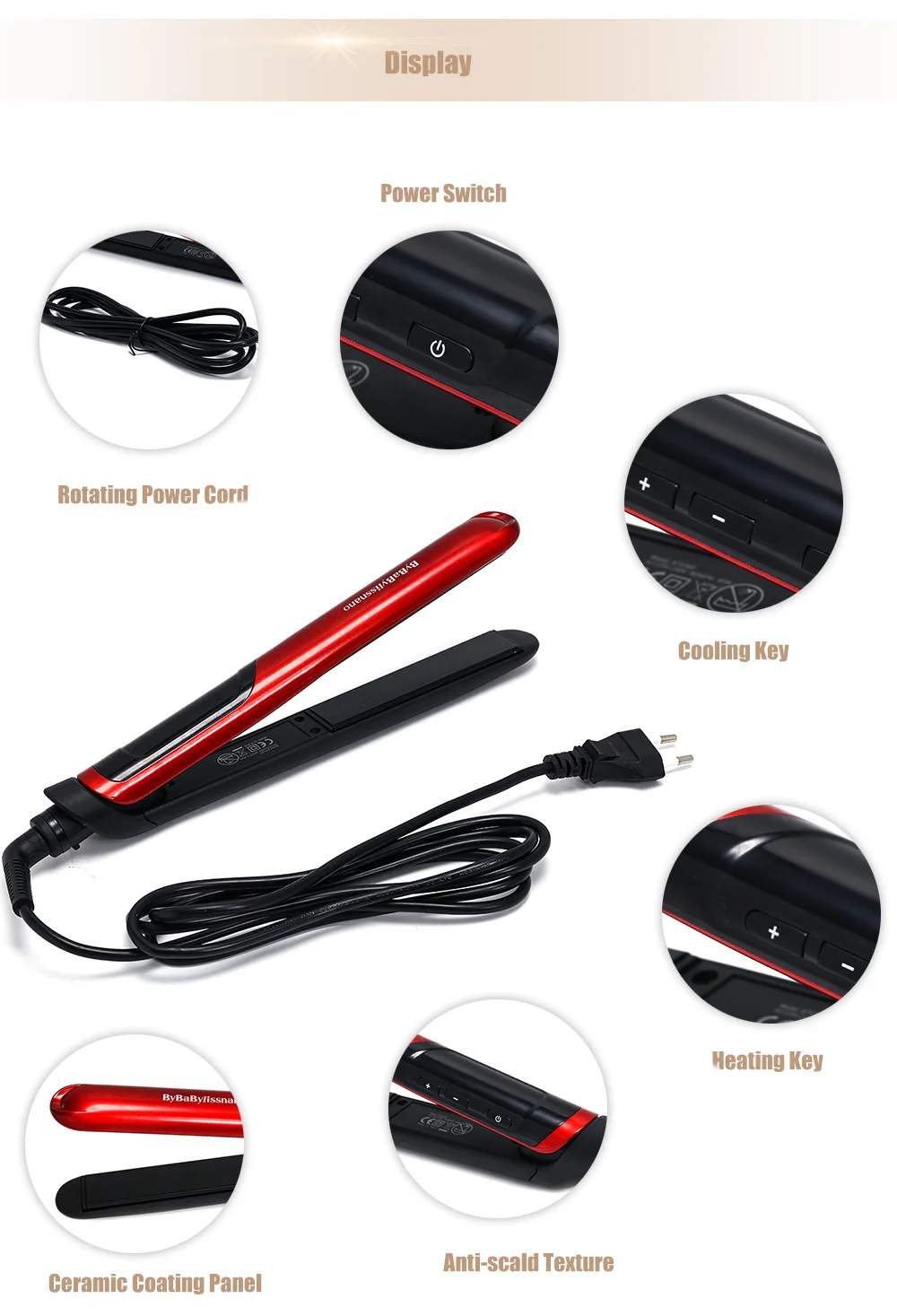 JINDING ST3300 AC 210 - 240V Multifunctional Ceramic Straightening Irons Coating Double-Use Rotating Hair Straightener Tool