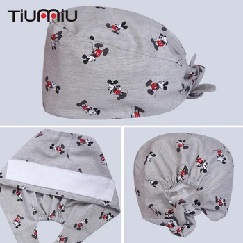 

Mouse Printed Medical Cap Clinic Surgical Hospital Doctor Hat Laboratory Pharmacy Beauty Salon Workwear Cotton Hat for Men Women