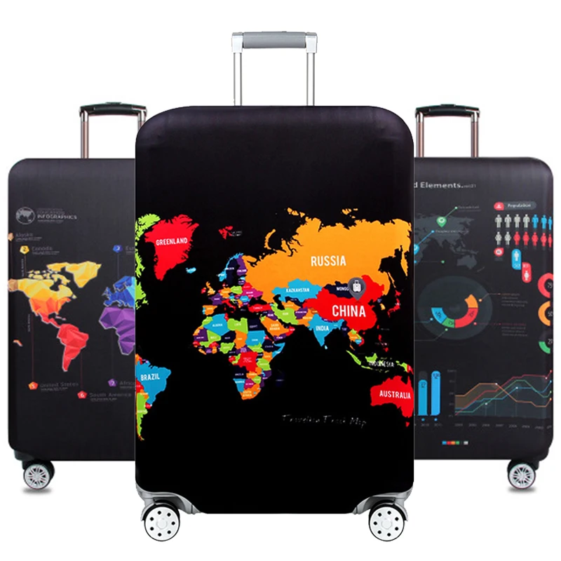 World Map Travel Luggage Suitcase Protective Cover Men&#39;s Women&#39;s Thick Elastic Case For Suitcase ...