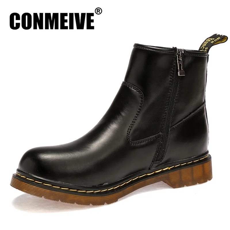 

Fashion Winter Boots Men Genuine Leather Casual Work Safety Shoes Mens Brand Ankle Motorcycles Boots Keep Warm Military Boot