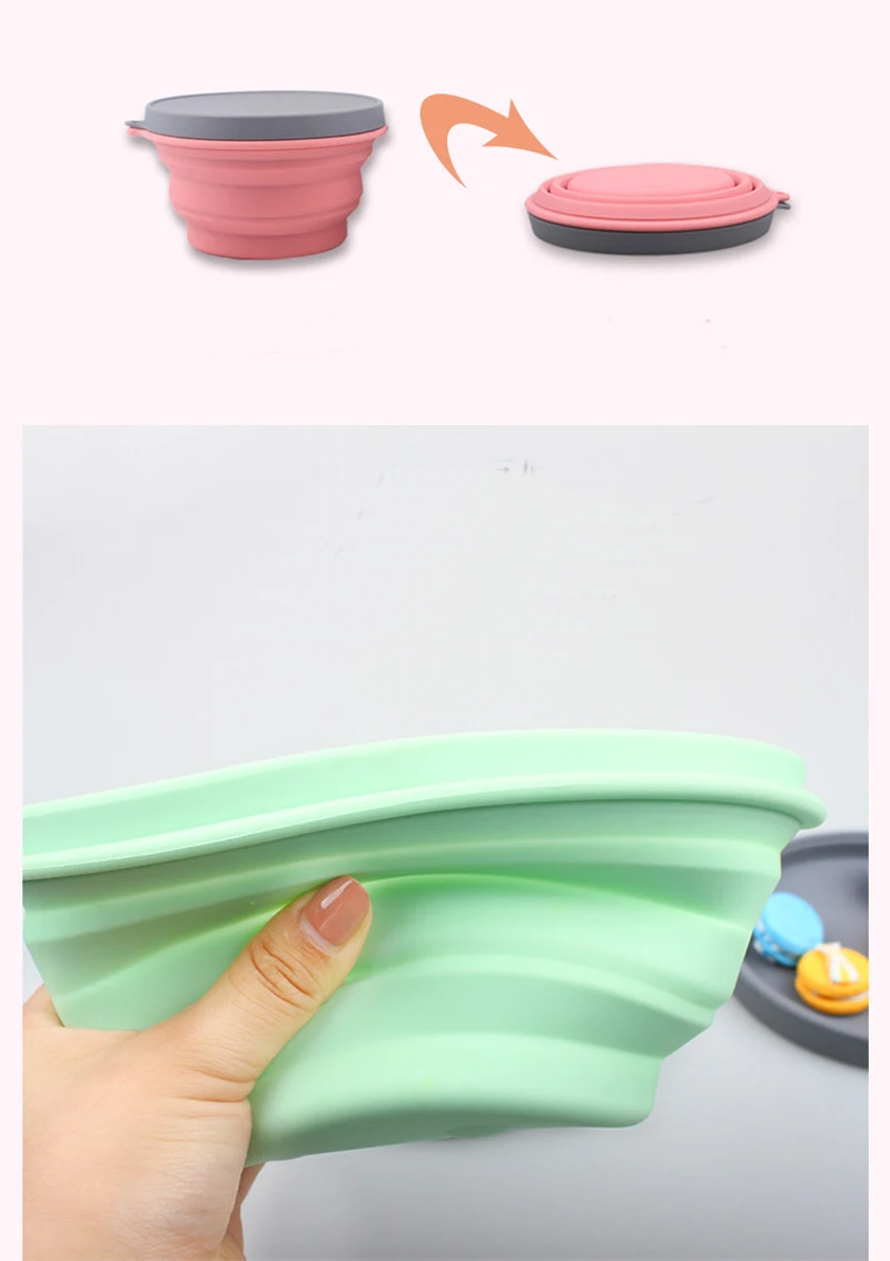 Collapsible Silicone Bowl Lid 500ML Camping Picnic Food Storage Containers 500ML folding silicone bowl