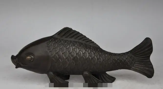 

S7235 12" china fengshui folk bronze animal fish auspicious lucky art statue sculpture D0318