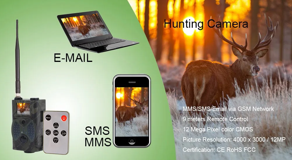 HC300M 12 Megapixel Digital Scouting Camera Support Remote Control 2G MMS Email GPRS GSM 940NM Infrared Night Vision