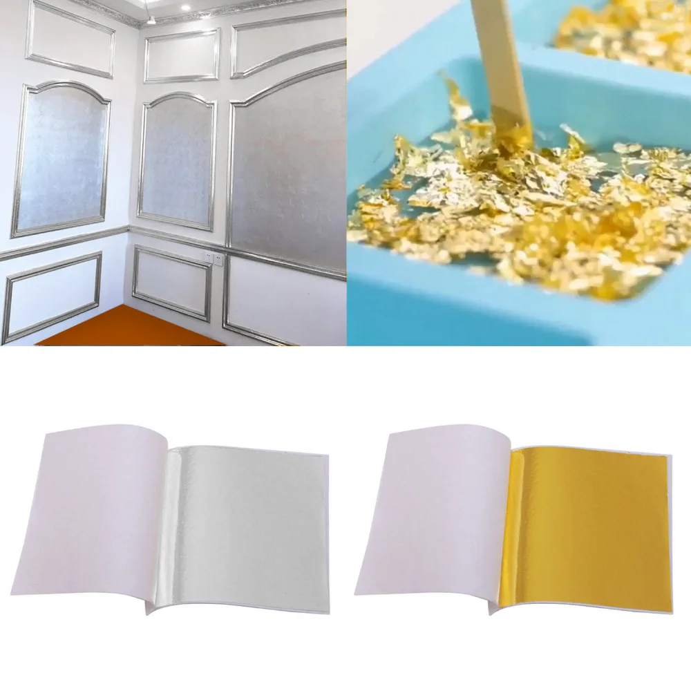100Pcs Sheets Gold Leaf Foil Paper 14x14cm For Gilding Craft Decor