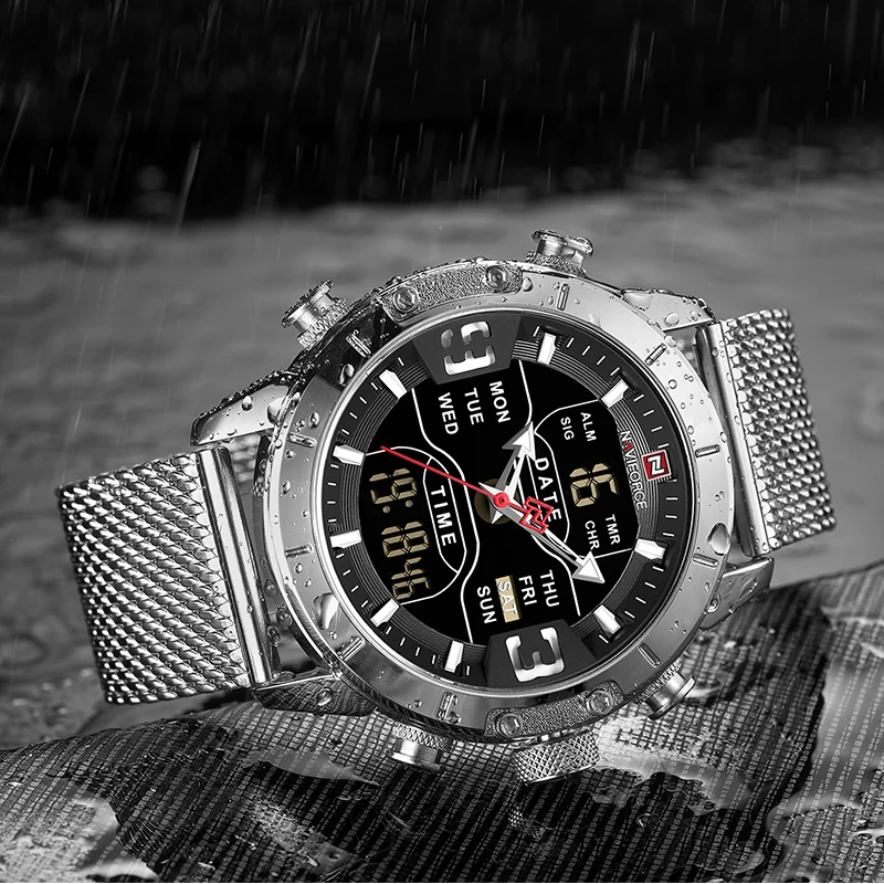NAVIFORCE мужские часы Топ люксовый бренд мужские спортивные часы мужские кварцевые светодиодный цифровые часы мужские полностью стальные военные наручные часы