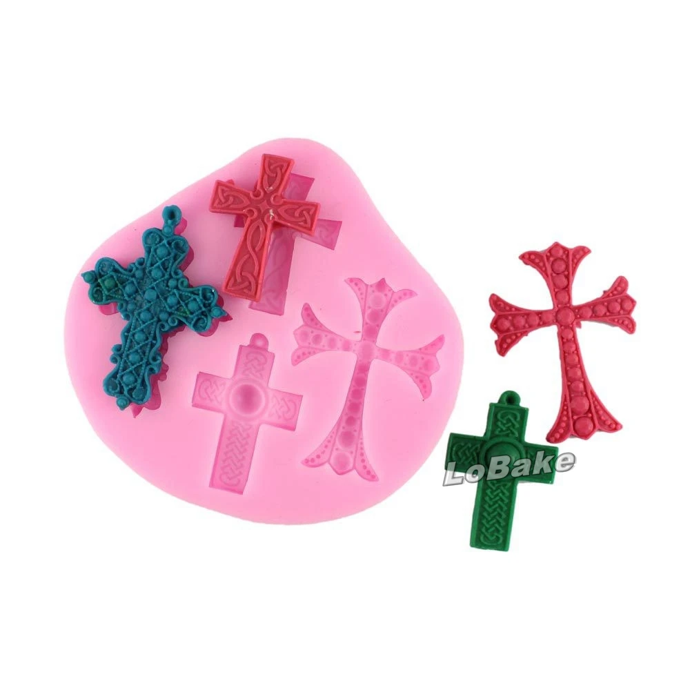 

(3 pieces/lot) High quality 3D 10*9*1.1cm beautiful cross shape fondant sugarcraft mould forma de silicone bakery supplies