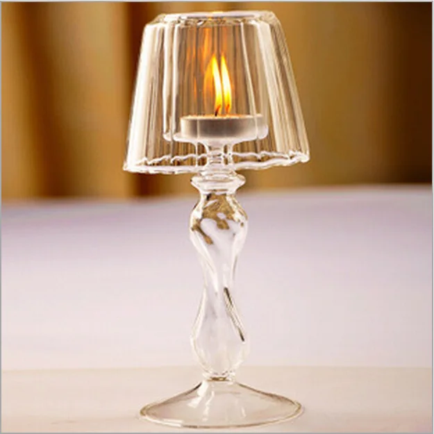 European Crystal Clear Glass Small Table Lamp Holder Cafe