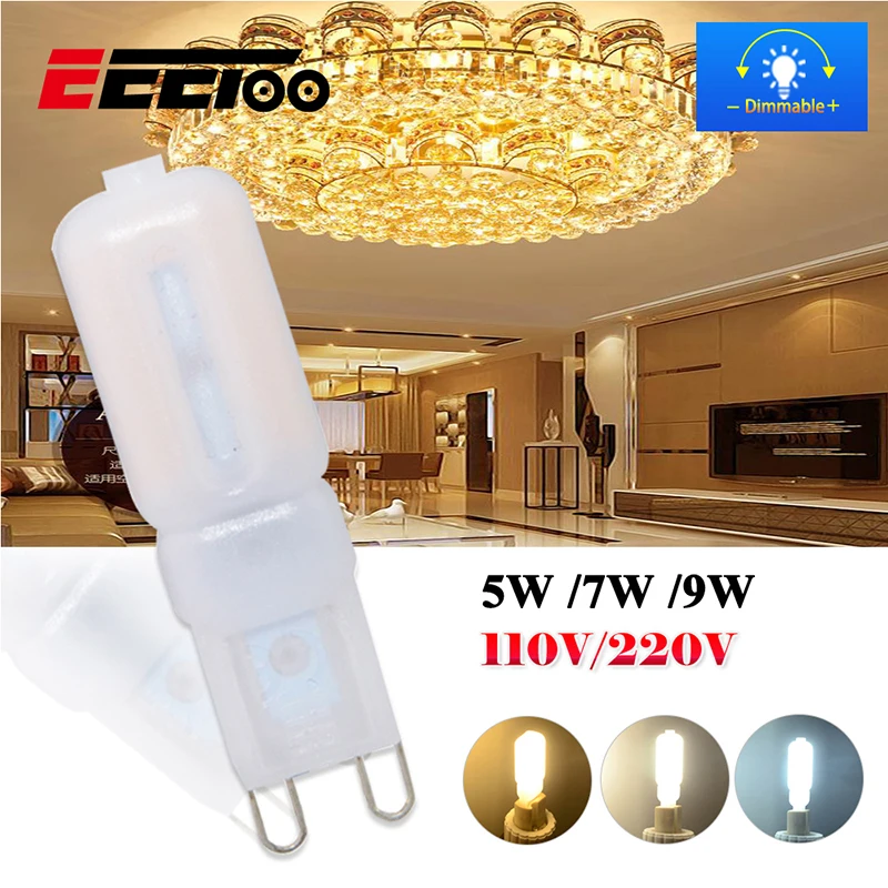 EeeToo мини-светодиодная лампа G9 затемнения теплый белый 5 W 7 W 9 W Светодиодный свет лампы переменного тока 220 V 110 V молочно крышка 2835 SMD