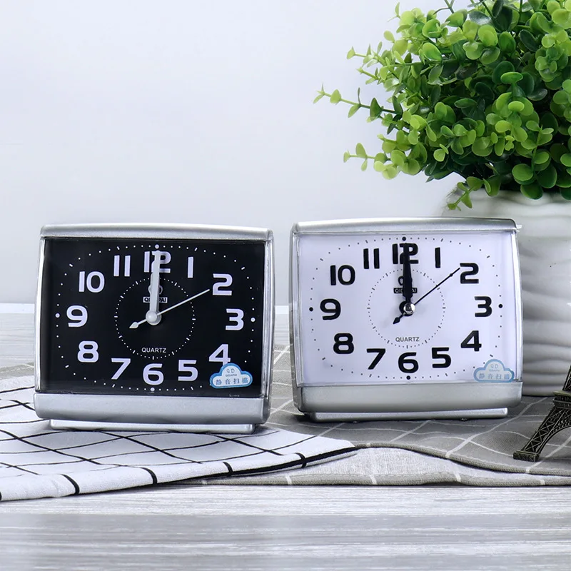 Black and White Modern Square Alarm Clock Bedroom Desktop Bed Wake Up Clocks Plastic Silent Sweeping Small Digital Clock