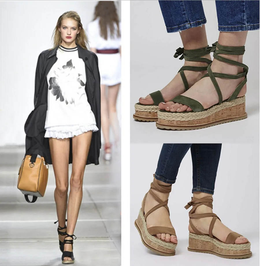 

Women Sandals Summer Shoes Platform Wedges Shoes Lace Up Ankle Strap Gladiator Sandals Peep Toes Plus Size Casual Shoes Beach DE