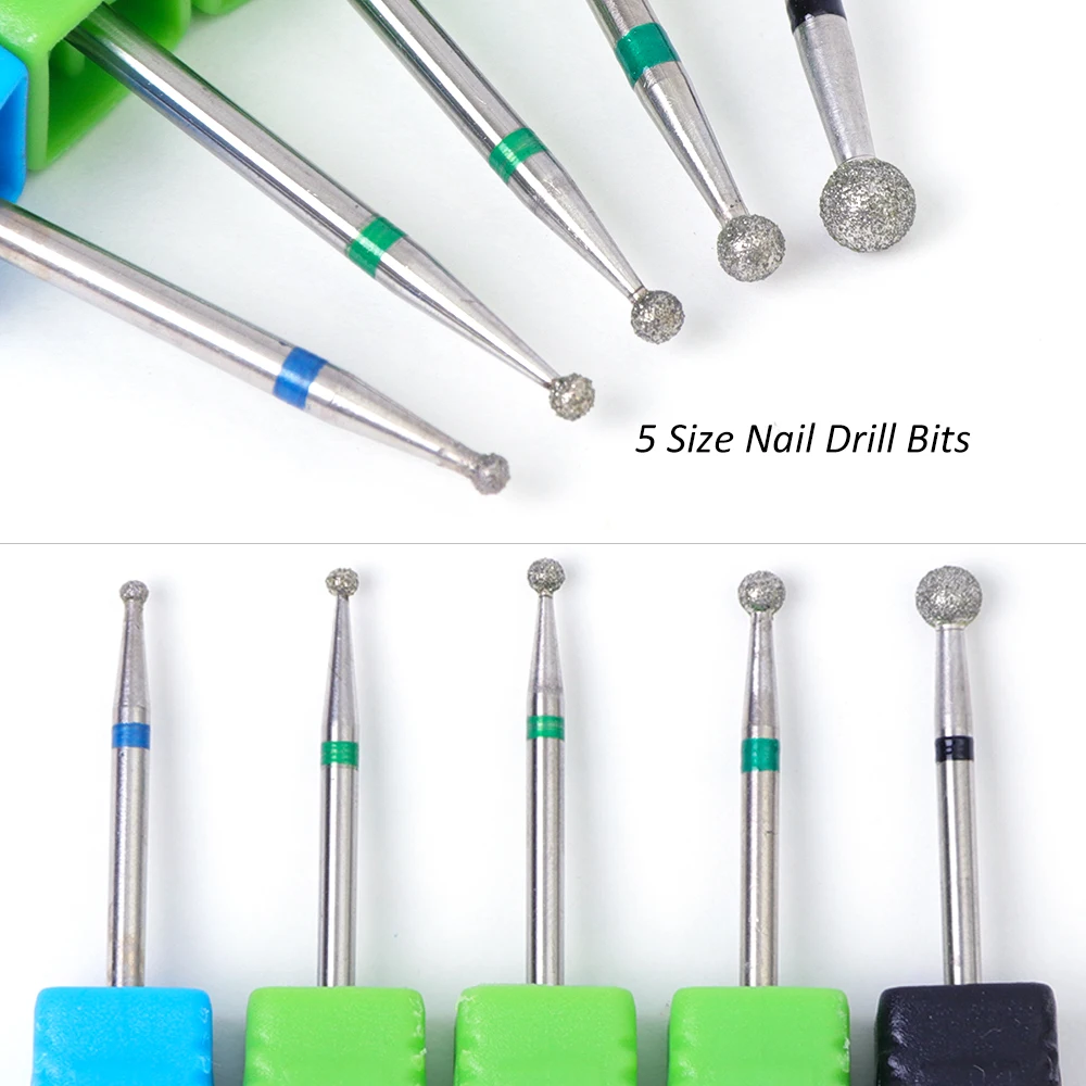 5 Type Nail Drill Bit Ball Diamond Rotary Burr Milling Cutter Round