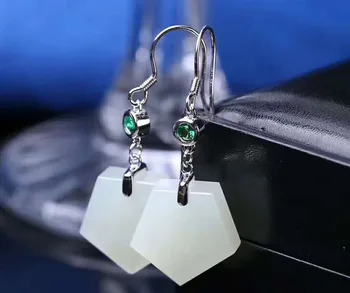

Beautiful women stylish and natural nephrite jade white jade inlaid 925 Silver Star Earrings Earrings