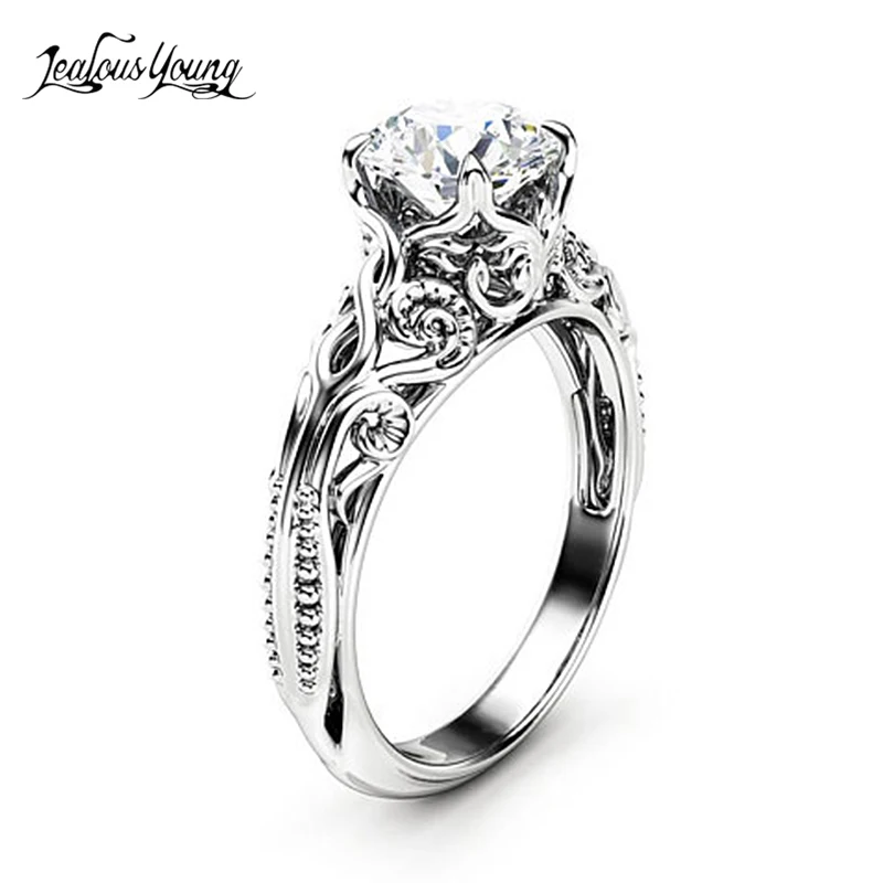 

2018 Vintage Gothnic Round Crystal Zircon Engagement Ring with White Silver Color AAA CZ Stone Rings for Women anillos mujer