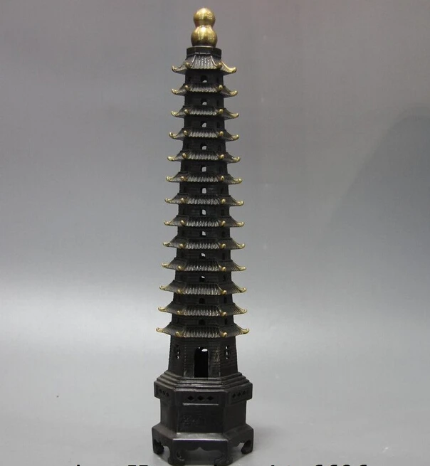 

Collectible bronze lion statue S0831 China Bronze Copper Carved Wenchang Tower Pagoda of Cultural Prosperity Statue