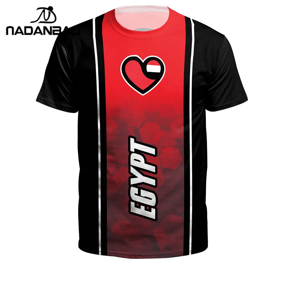 NADANBAO verano hombres/mujeres Egipto fútbol 3D impresión Jerseys o-cuello de manga corta de color rojo amor Camiseta Futbol