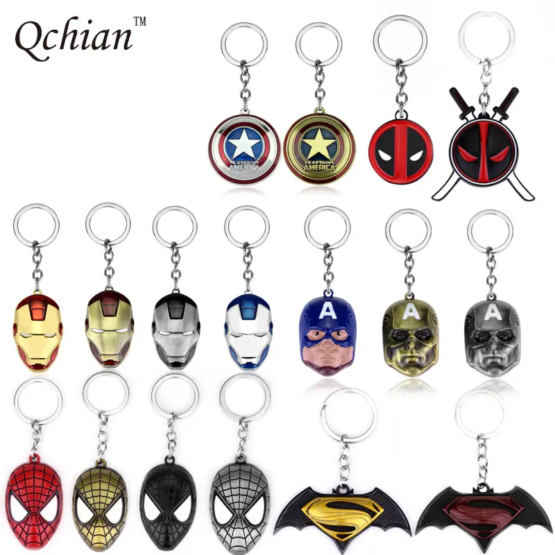

The Avengers Keychain Metal Spiderman Iron Man Deadpool Key Chains Captain America Batman KeyHolder Rings Zinc Alloy Pendant
