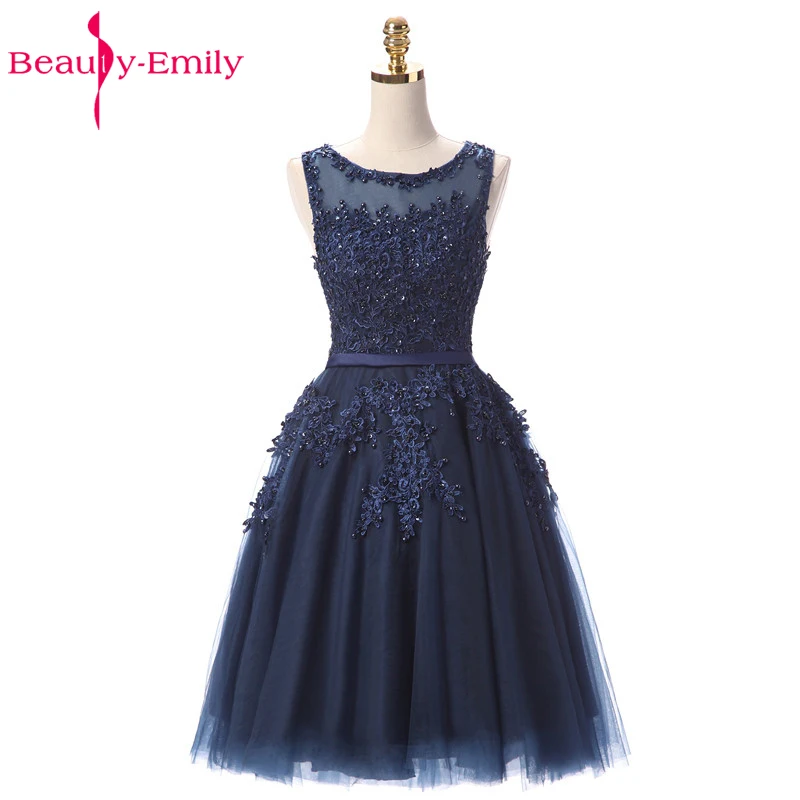 Beauty Emily prom dress 2020 Pink Beaded Lace Appliques elegent Evening Dresses Short new for junior girls  homecoming dress light blue prom dresses