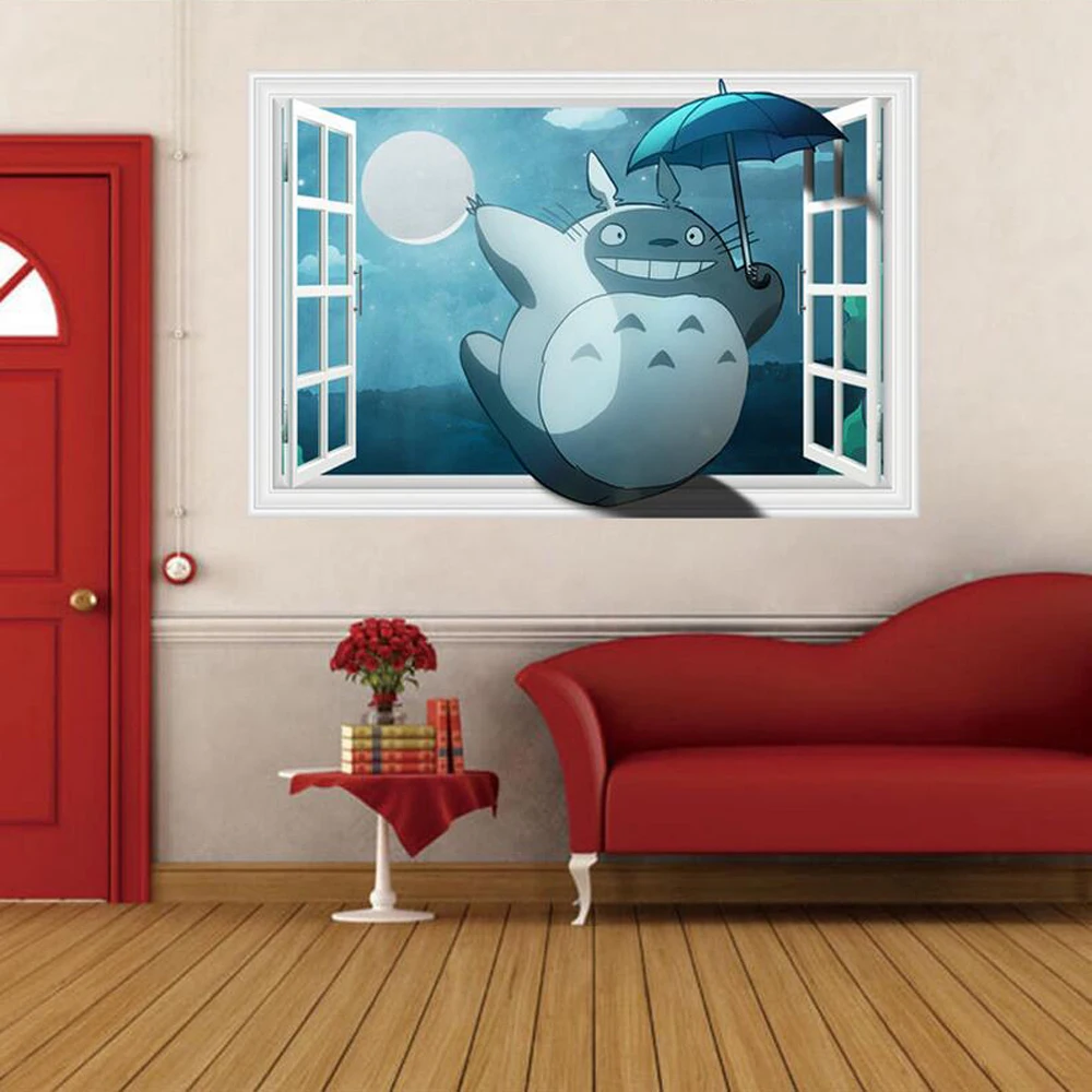 Kids bedroom wall decor 3d kawaii totoro sticker removable living room wall picture home decor wallpaper