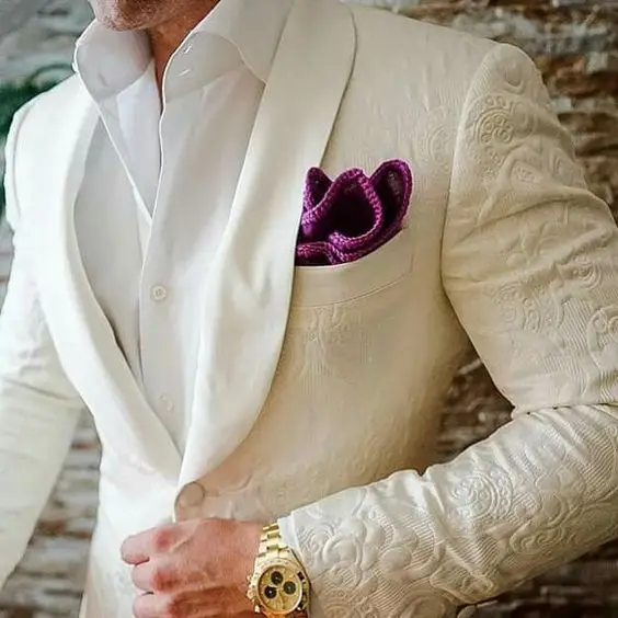 

New Arrival Groom Tuxedo Groomsmen Shawl Lapel White/Black Jacquard Wedding/Dinner/Evening Suits Best Man Suit(Jacket+Pants+Tie)