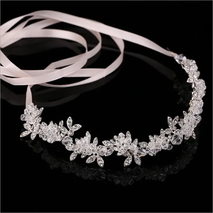 New Arrival Noble Crystal Rhinestone Bridal Headpieces Satin Ribbon Wedding Hair Accessories for Brides Tiaras Crowns Headbands 1