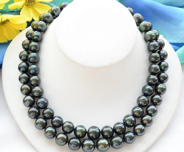 

Jewelr 004740 Huge 2strands ROUND BLACK Freshwater cultured PEARL NECKLACE