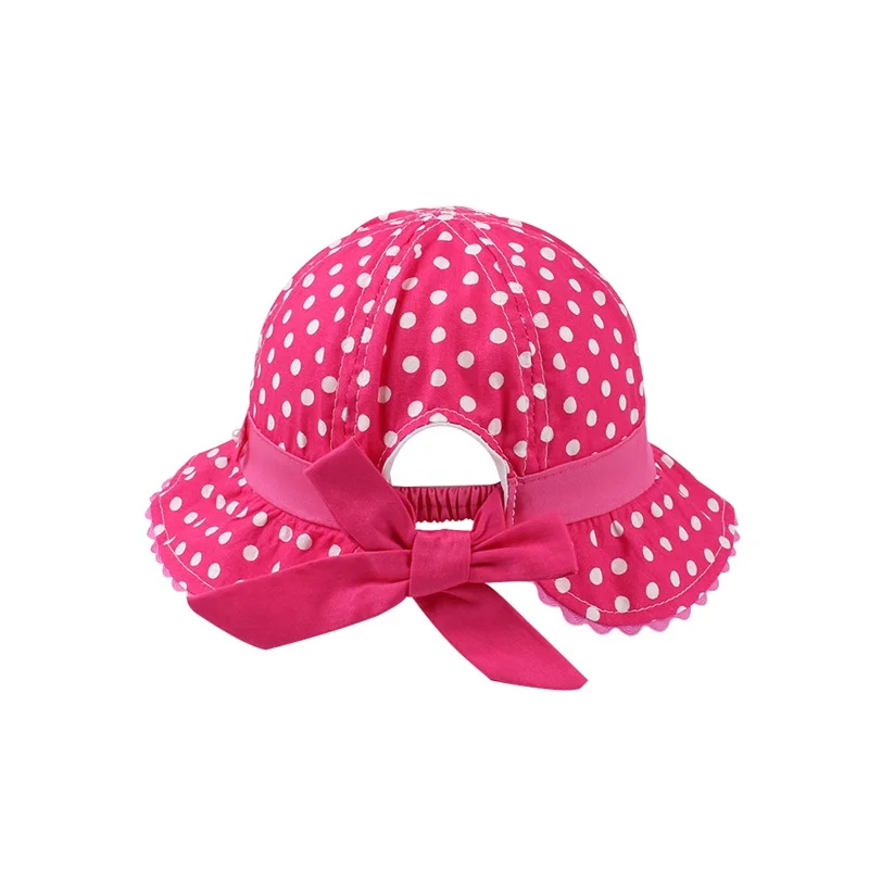 Dots Flower Baby Hat For Girls Polka Baby Girls Panama Hat Cotton Soft Sun Cap Summer Spring Bow Toddler Cap Baby Girls Clothing (4)