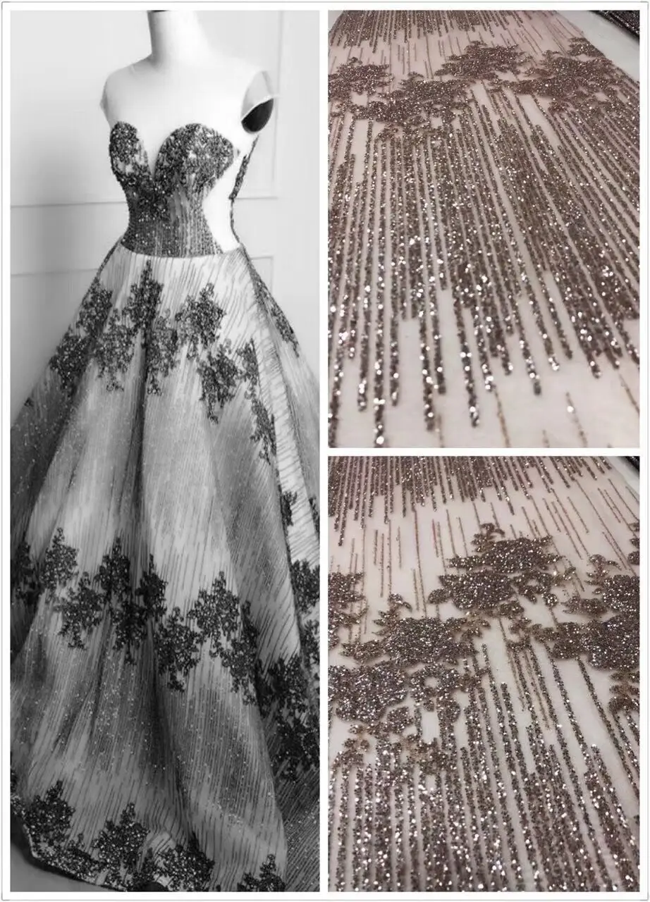 

modern design glued glitter african Tulle lace fabric S-81137 french net lace fabric