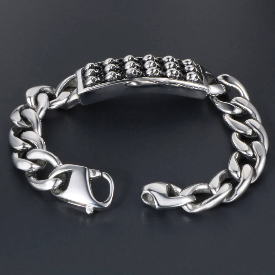 Нержавеющая сталь 13 мм Толстый Браслет цепочка для мужчин s мальчиков браслет из головы черепа человек Готический крутой РОК Н 'Ролл литой металл ювелирные изделия