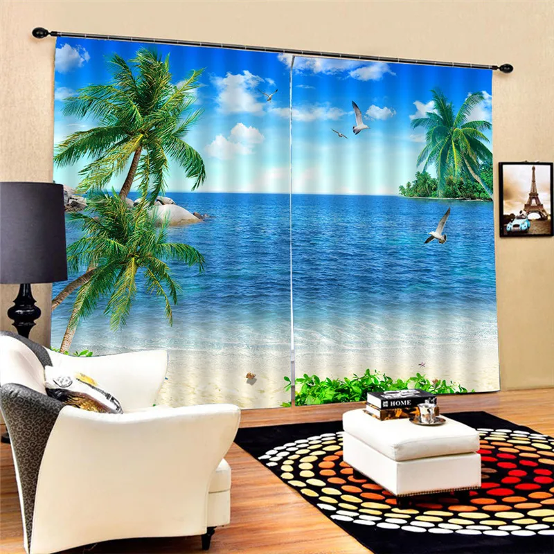 

Coconut Sea Living Room Curtains Watercolor Curtain for Bedroom Decor Window Treatment Drapes 3D Blackout Window blackout Oct25