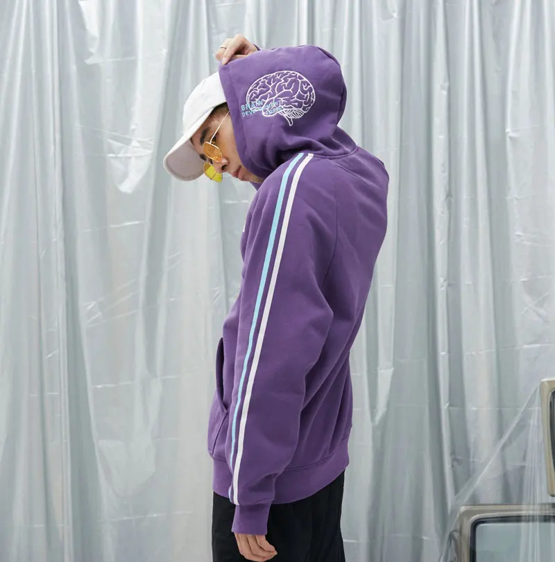 Stripe Hooded Embroidery Brain Pullover Hoodies 4
