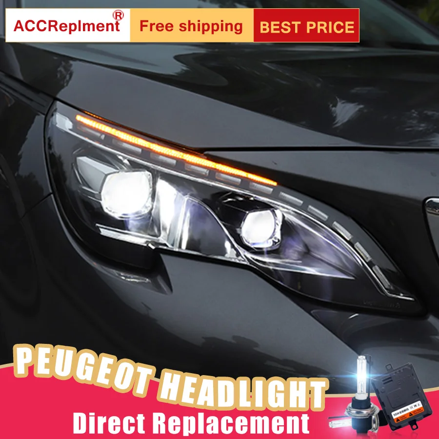 2Pcs LED Headlights For Peugeot 3008 2017 led car lights Angel eyes
