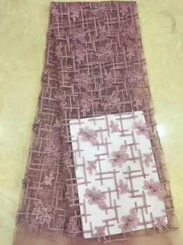 

Free shipping (5yards/pc) delicate African party lace fabric fashion French net lace fabric with embroidery and beads FZZ139