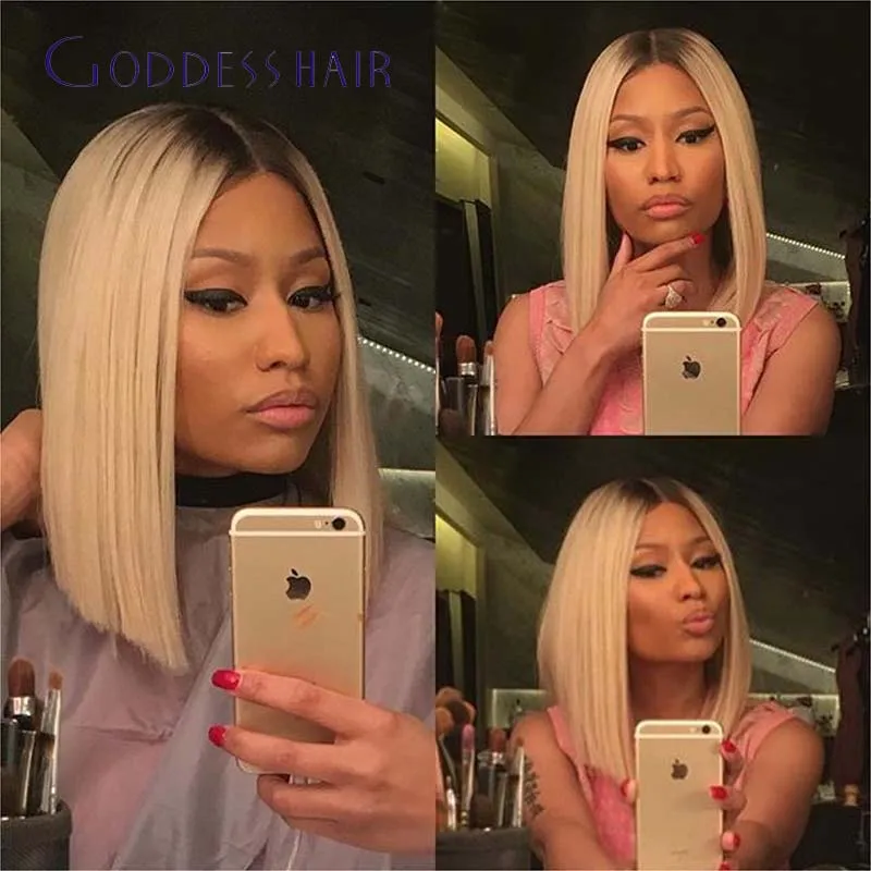 

large stock short bob lace front human hair wig ombre two tone 613# blonde bobs full lace chinese virgin hair straight wigs