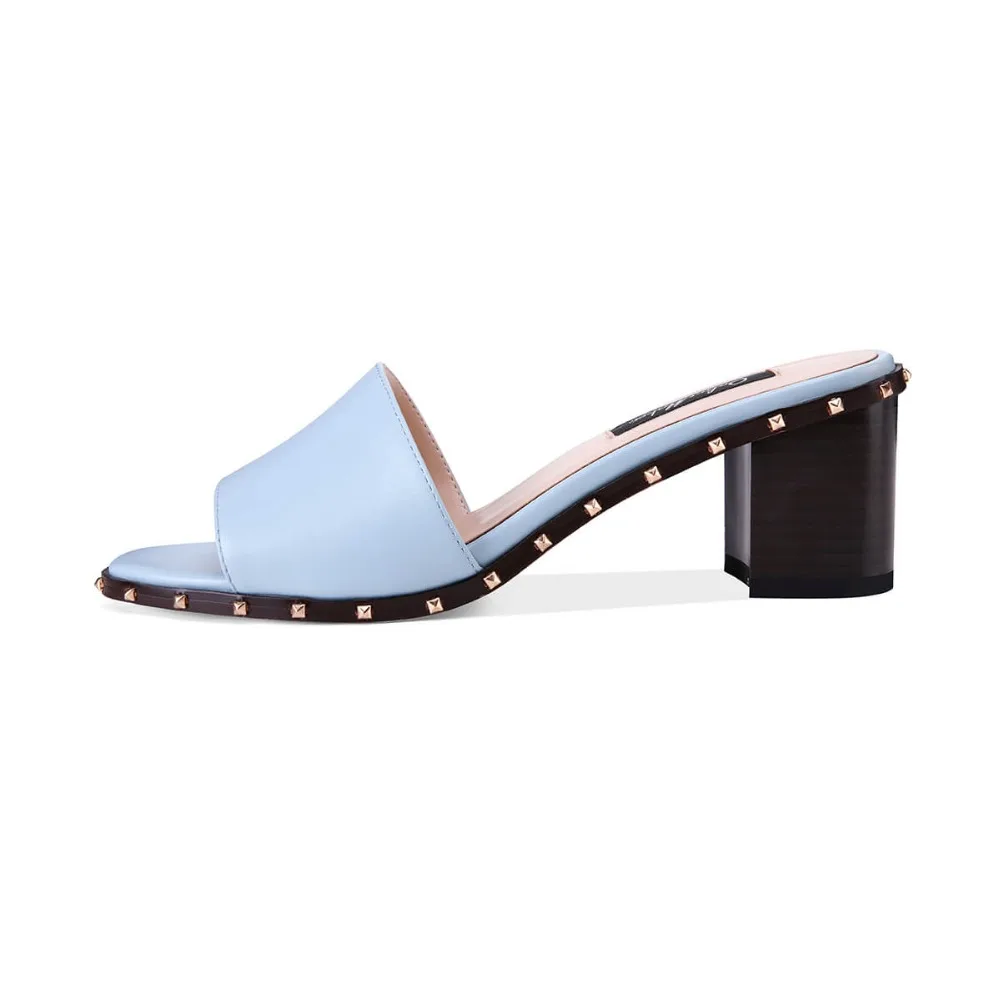 

Onlymaker Women's Open Toe Chunky Block Heel Slippers Slide Sandals Rivets Mules Shoes Casual Heeled for Summer