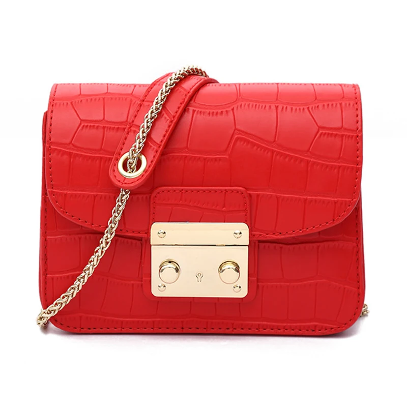  Women Handbag Leather Women Shoulder Messenger Bag Flap Small Rivets Chain Crocodile Pattern Luxury