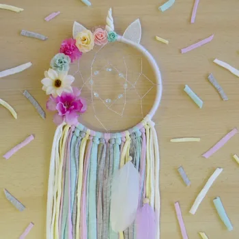 

Unicorn Dream Catcher Handmade Catchers For Girls Kids RAINBOW Color Nursery Bedroom Kids Room Wall Accessory Home Decor DT39