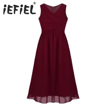 IEFiEL/шифоновое платье без рукавов с v-образным вырезом и цветочным узором для девочек; Пышное летнее платье принцессы для свадьбы, подружки невесты, дня рождения