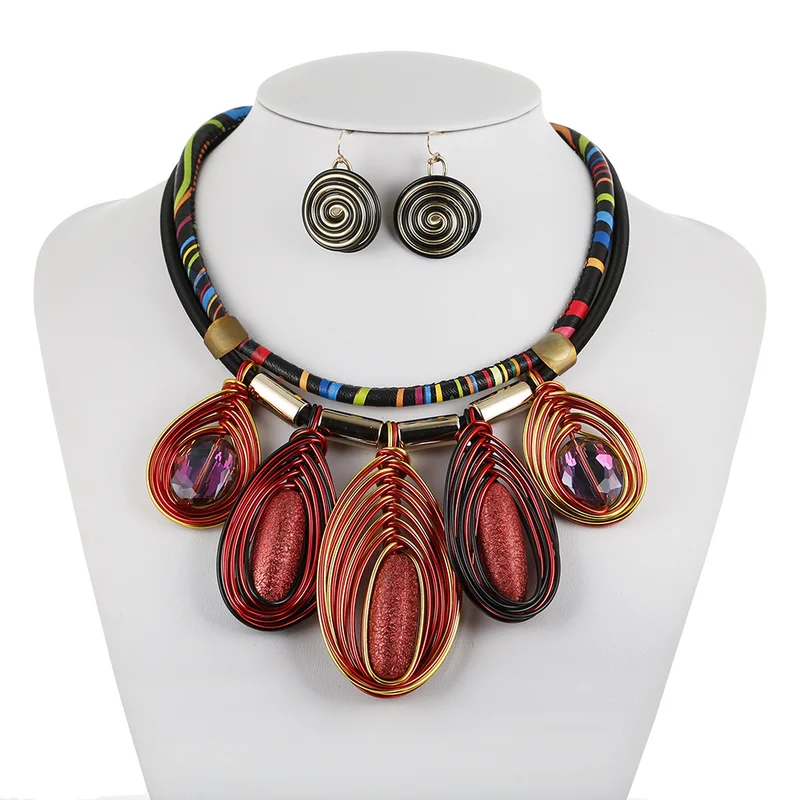 

New Jewelry Set Colorful Bib Necklace Earrings African Beads Jewelry Set Jewellery Trendy Jewels
