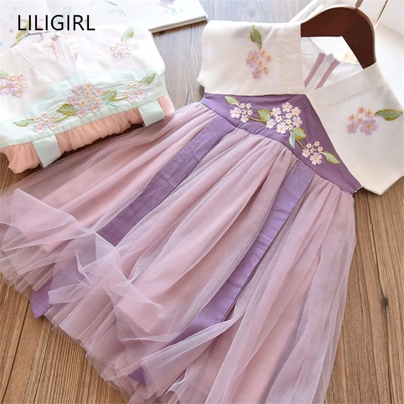 LILIGIRL/платье для маленьких девочек; Новинка года; платье принцессы в национальном стиле с цветочной вышивкой; Детские платья для девочек; летняя одежда для свадебной вечеринки
